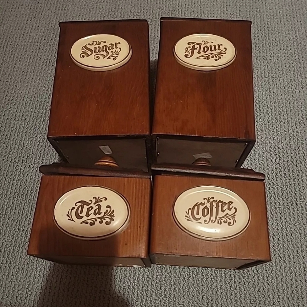 COPY - Vintage Pfaltzgraff Wooden Canisters Set of 4 Canisters Lids Inserts